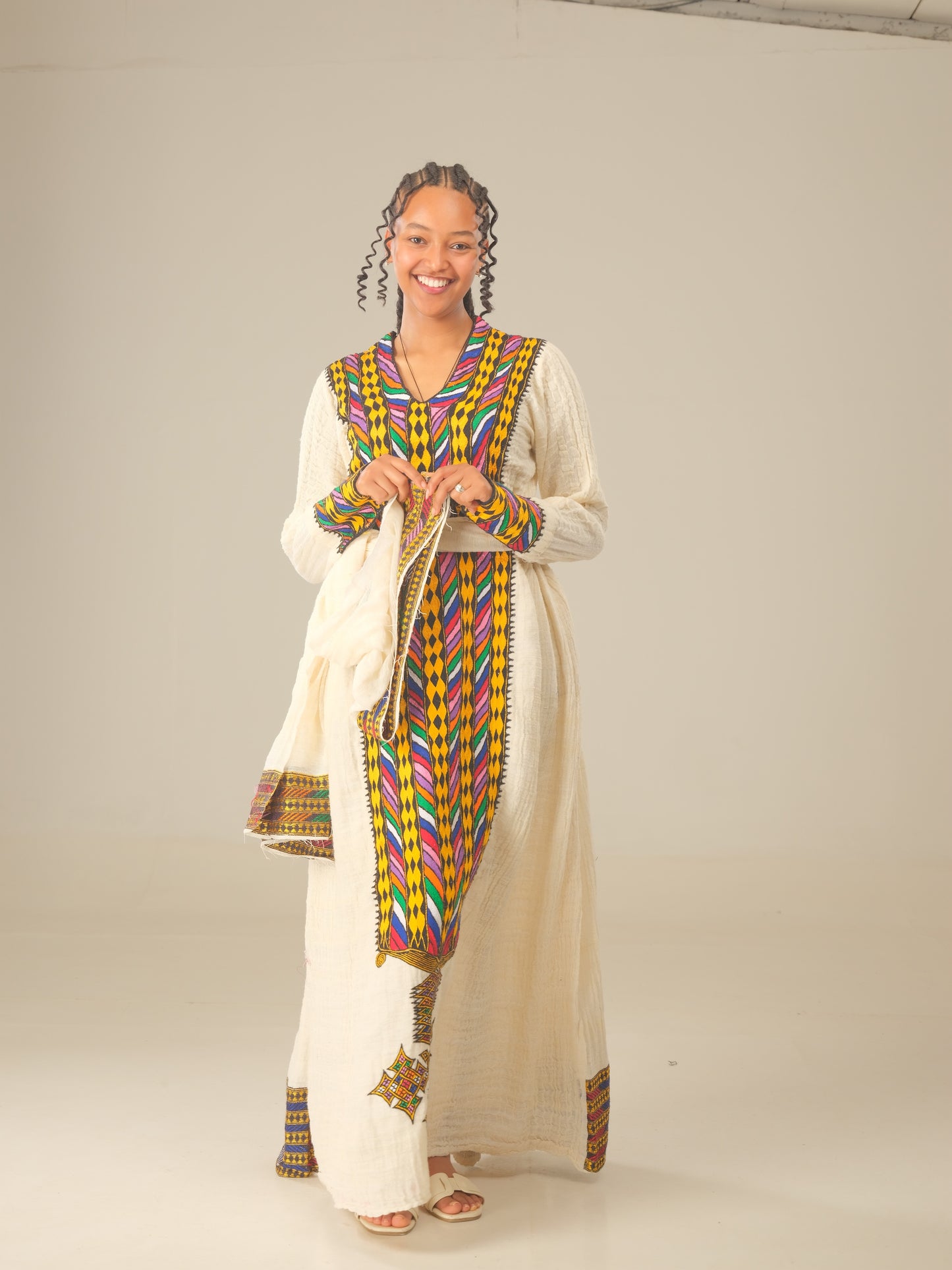 Axum Heritage Yellow Hand Embroidery Dress | Ethiopian | Habesha
