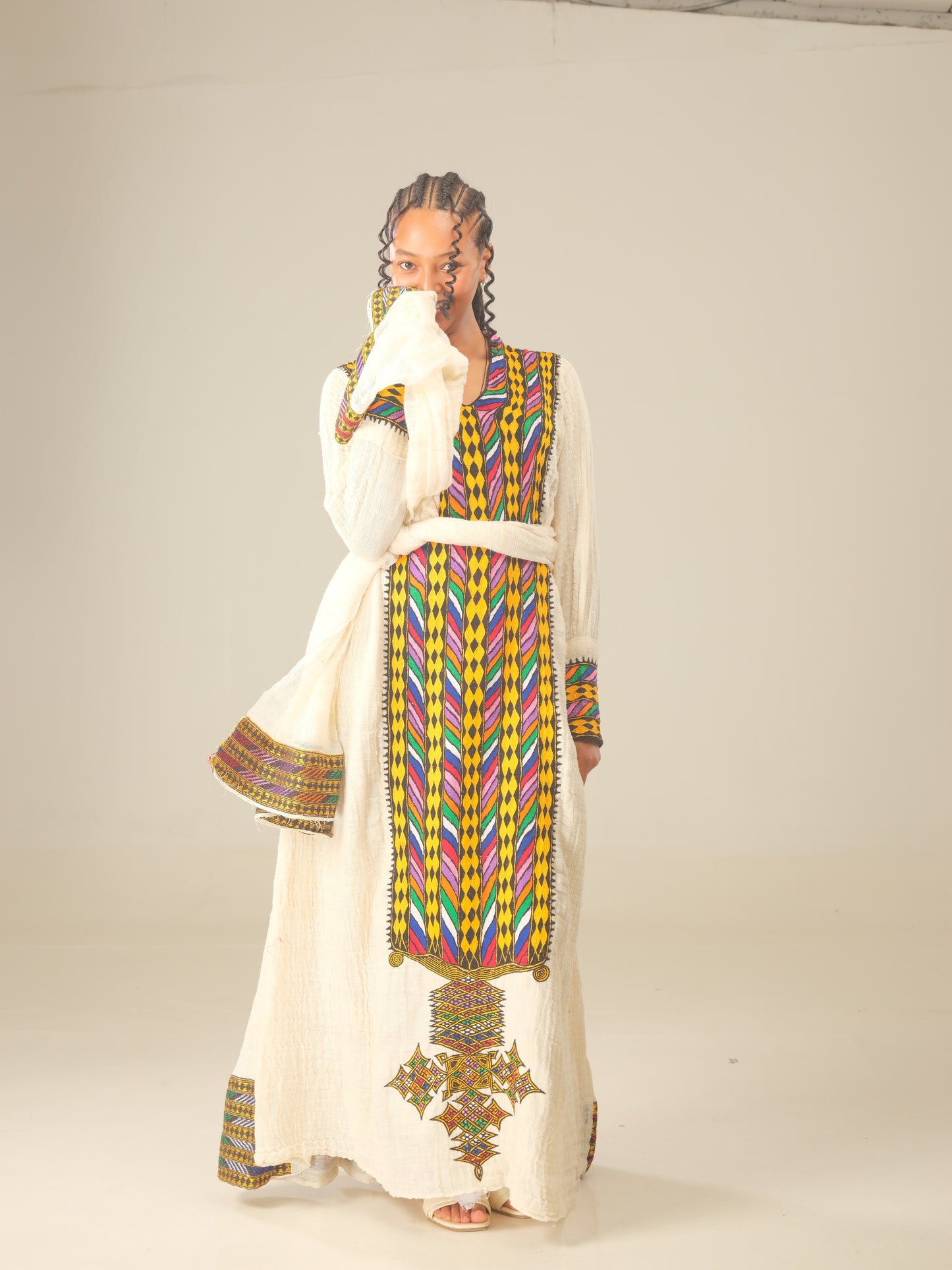 Axum Heritage Yellow Hand Embroidery Dress | Ethiopian | Habesha