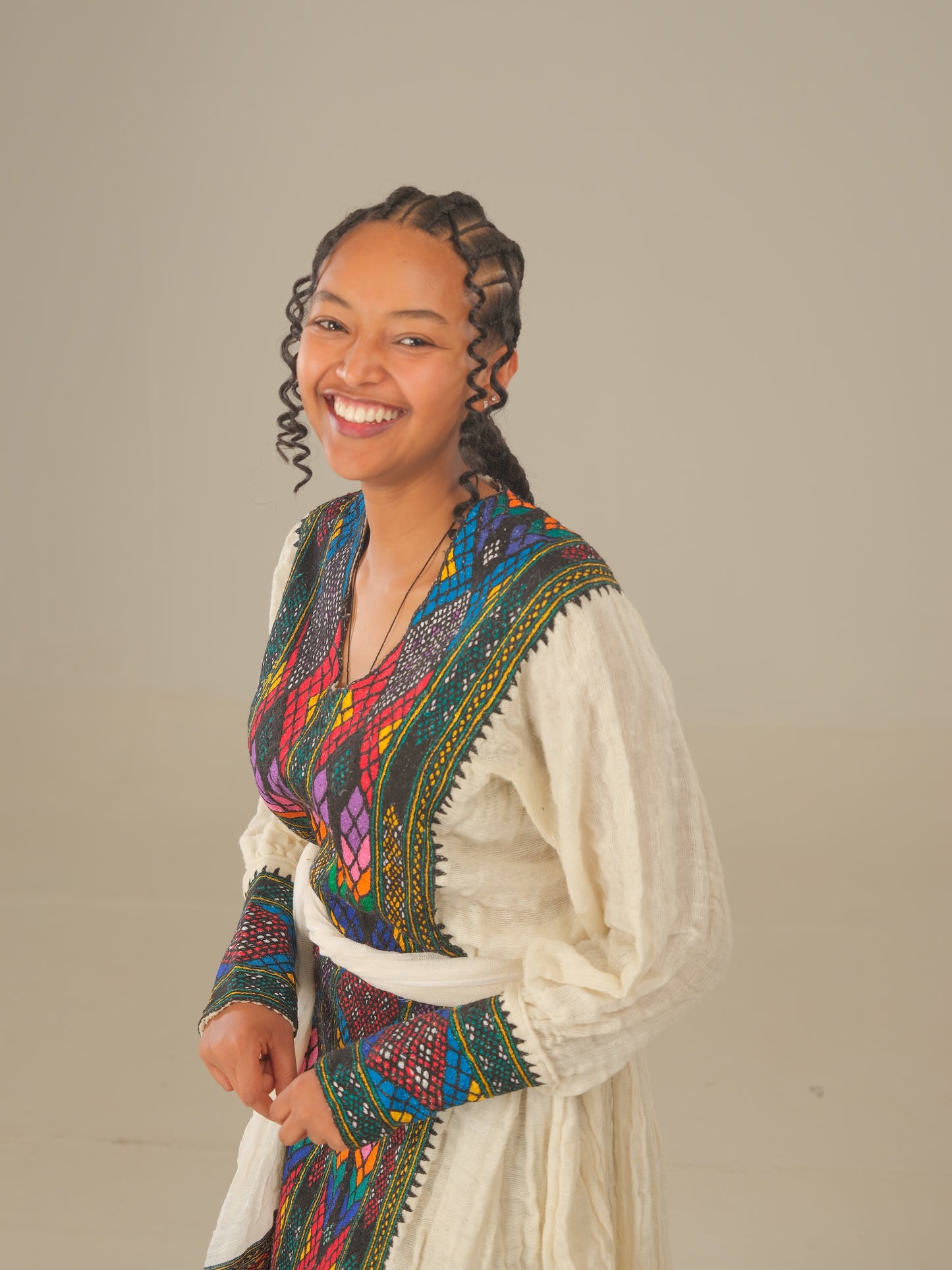 Dark Green with Purple Embroidery Axum Dress | Handwoven Ethiopian Luxury