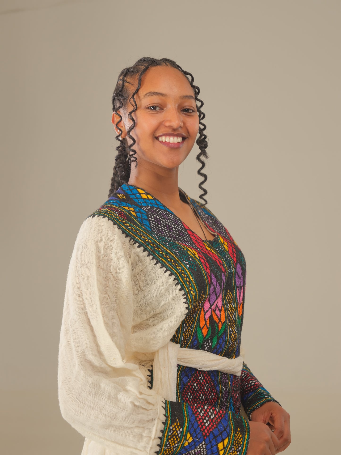 Dark Green with Purple Embroidery Axum Dress | Handwoven Ethiopian Luxury