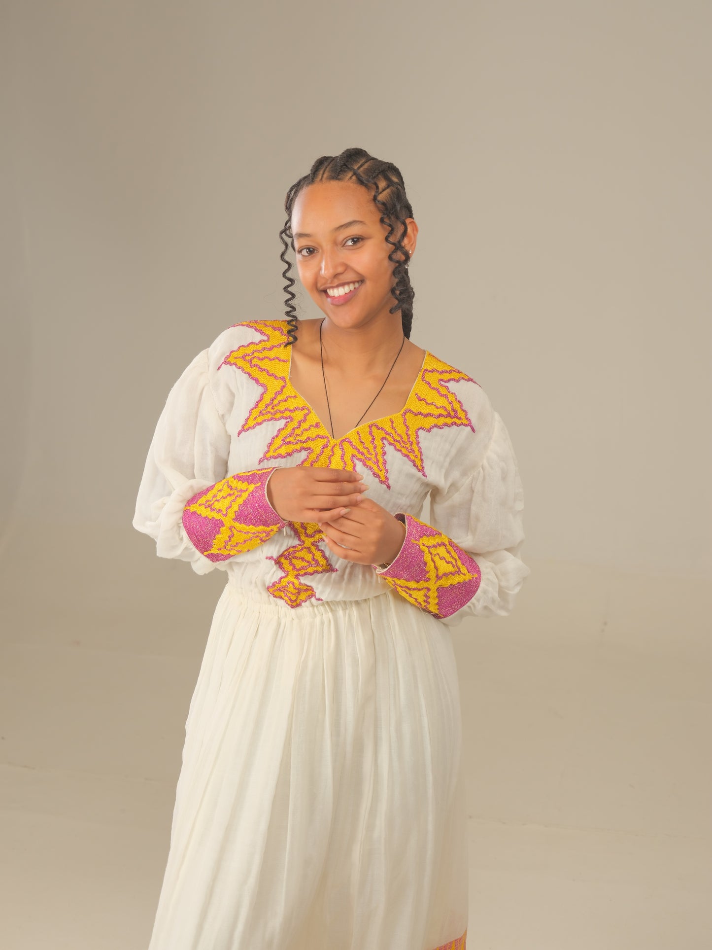 Orange Habesha Tibeb Dress: Handwoven Ethiopian Elegance