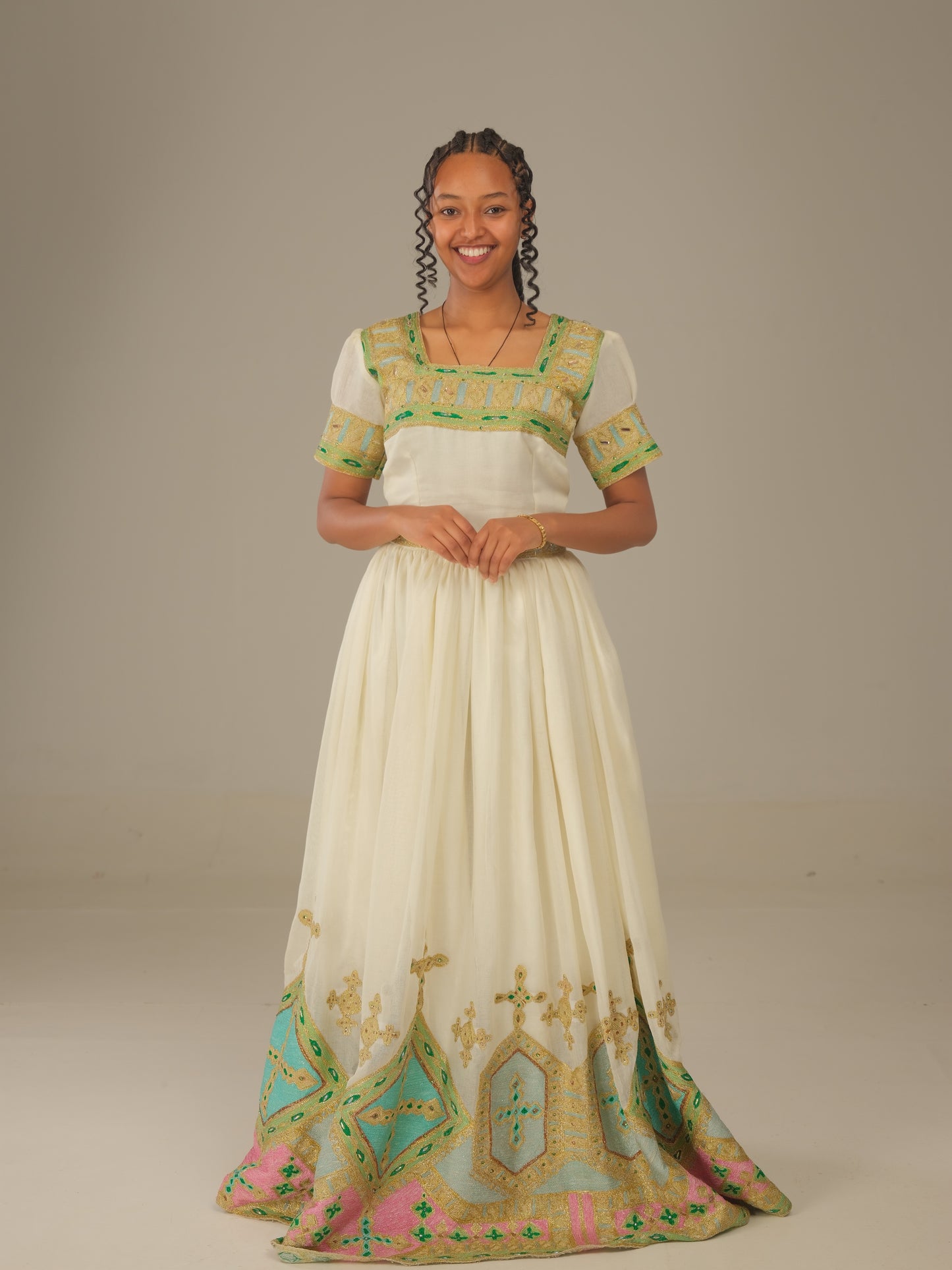 Royal Habesha Bridal Dress with Embroidery & Stone Beading | Ethiopian Wedding