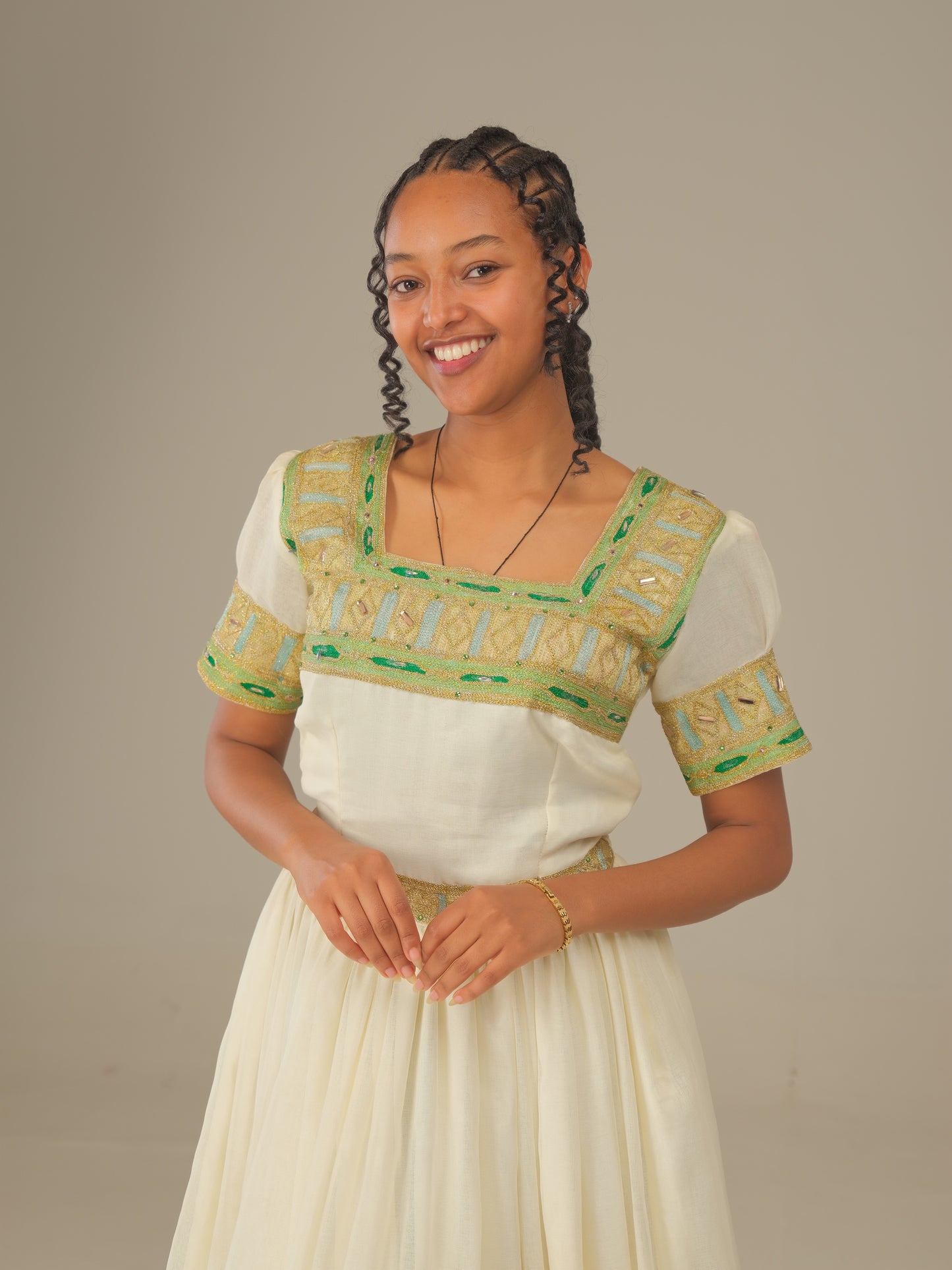 Royal Habesha Bridal Dress with Embroidery & Stone Beading | Ethiopian Wedding