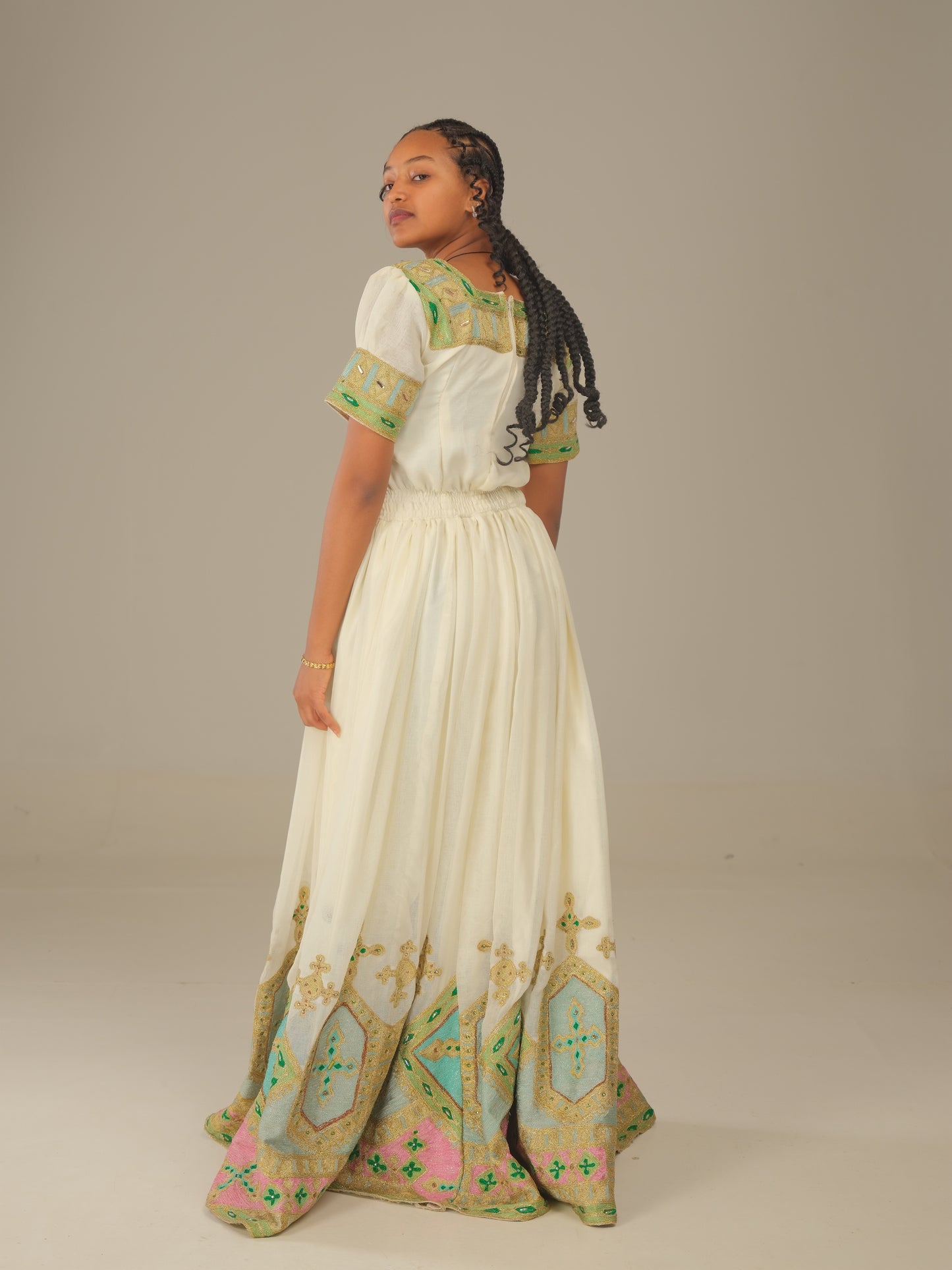 Royal Habesha Bridal Dress with Embroidery & Stone Beading | Ethiopian Wedding