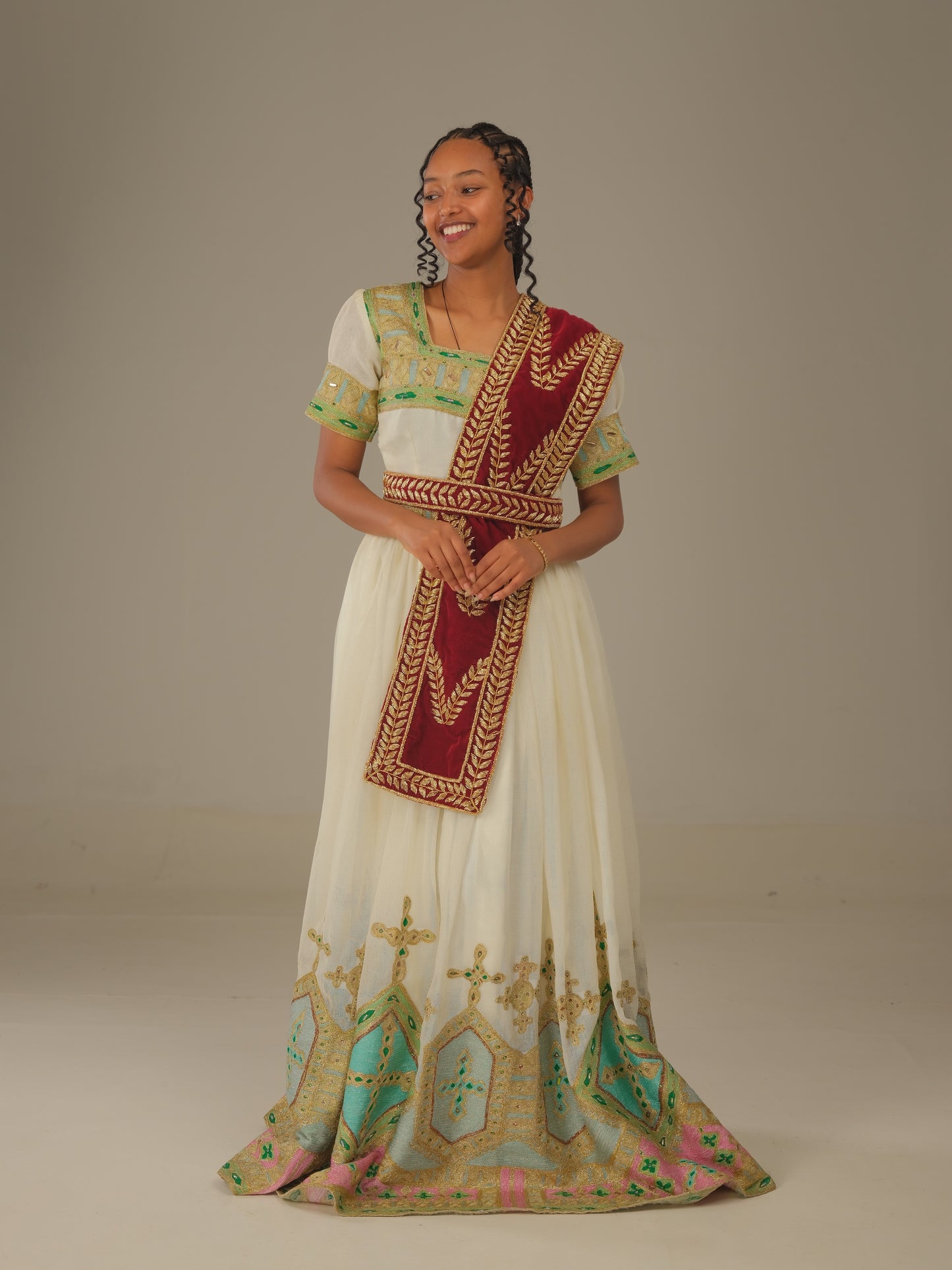 Royal Habesha Bridal Dress with Embroidery & Stone Beading | Ethiopian Wedding