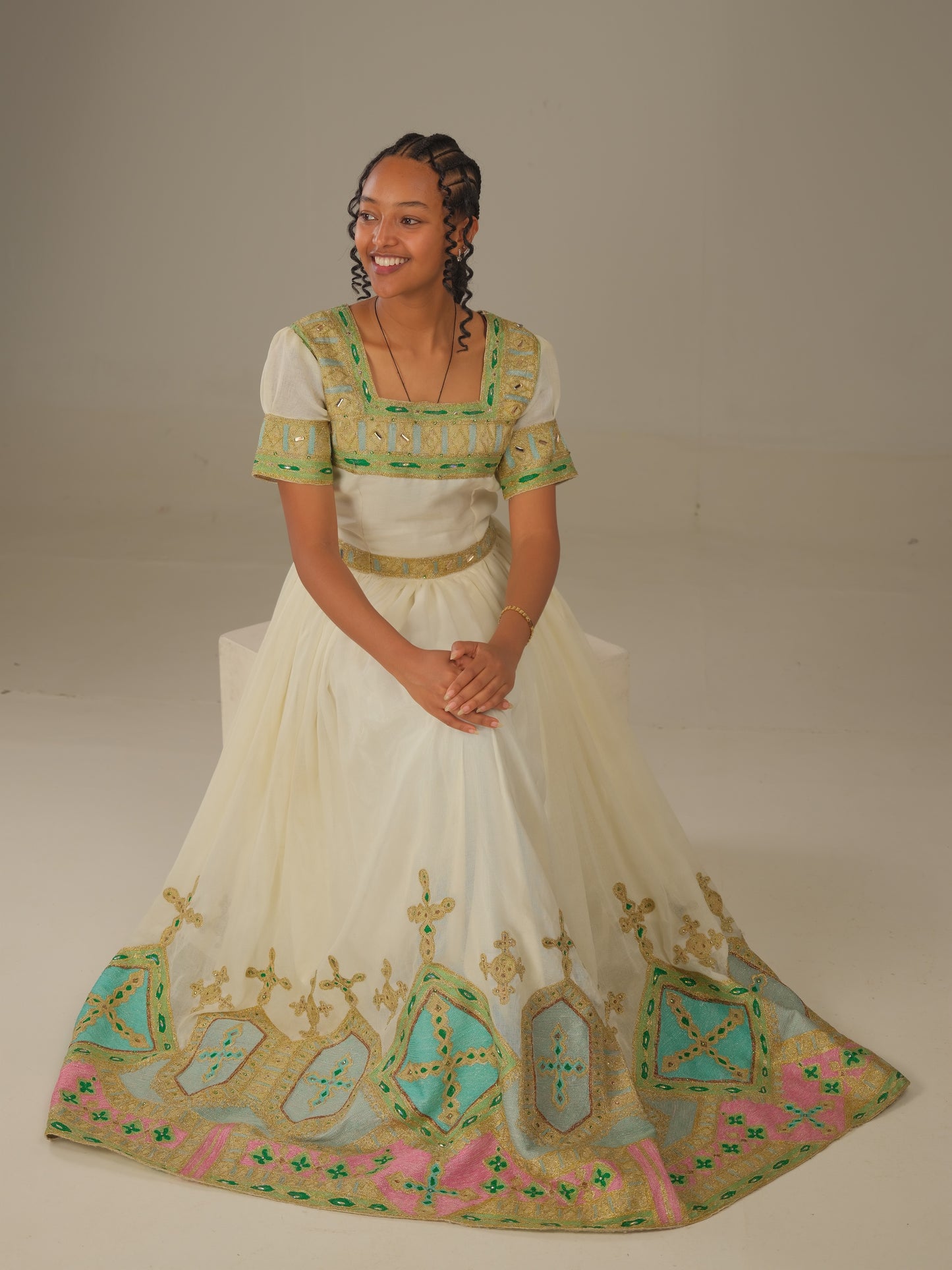 Royal Habesha Bridal Dress with Embroidery & Stone Beading | Ethiopian Wedding
