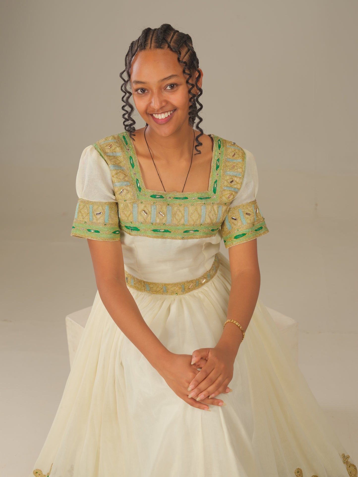 Royal Habesha Bridal Dress with Embroidery & Stone Beading | Ethiopian Wedding