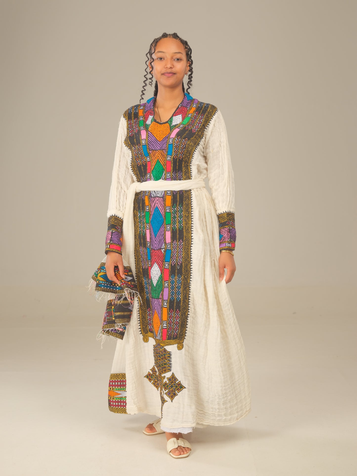 Black Themed Royalty Axum Dress | Hand Embroidered Ethiopian Elegance