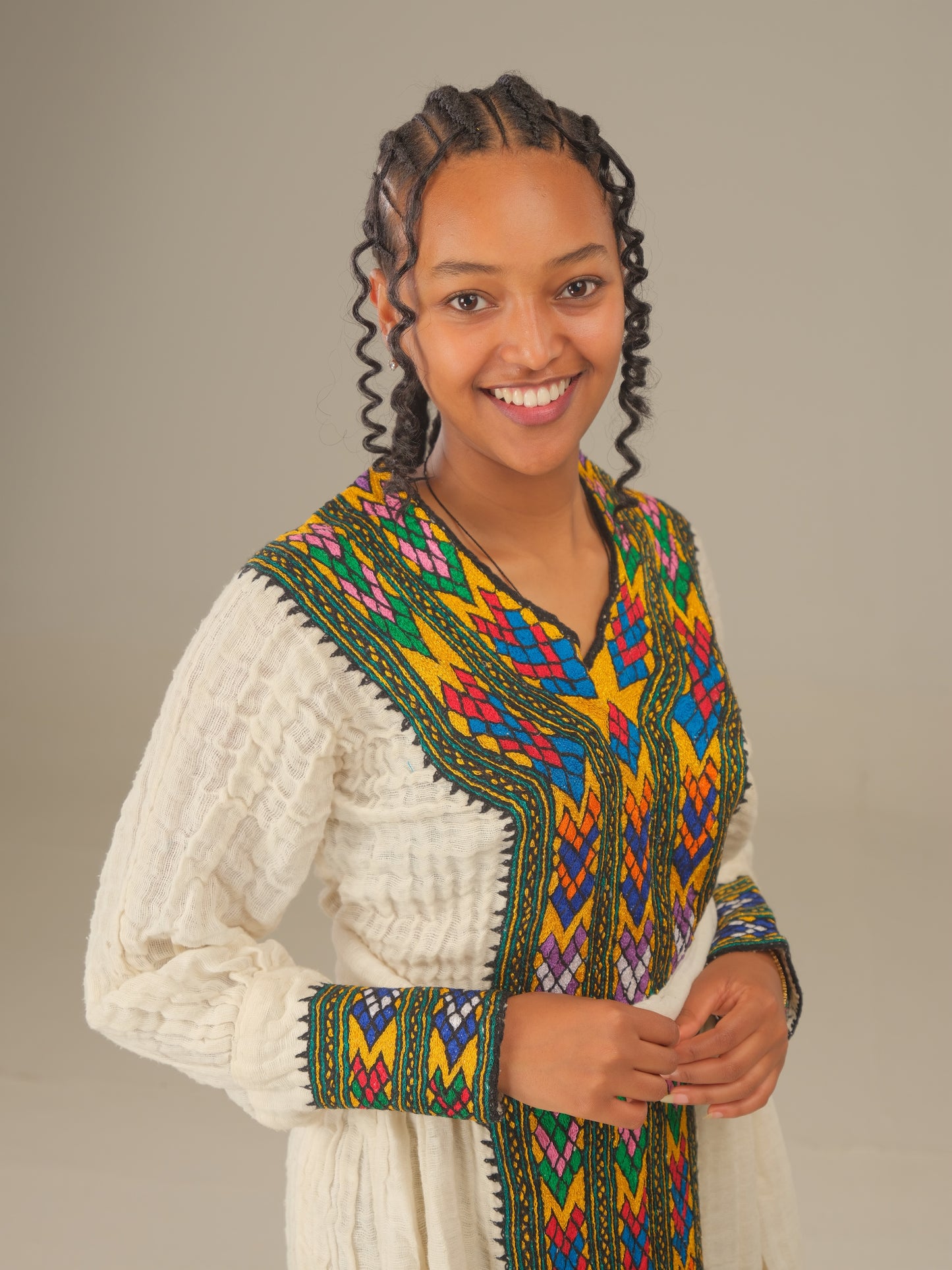 Yellow with Lemon Green Axum Dress | Embroidered Habesha Elegance
