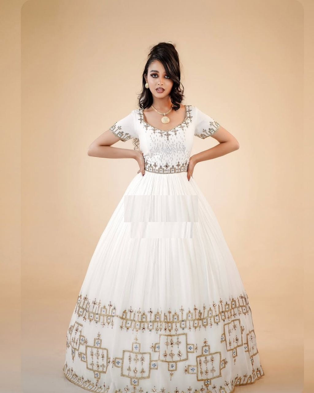 Eventful Ethiopian Wedding Dress & Groom’s Set – Cross Embroidery Grandeur | Shiromeda Threads