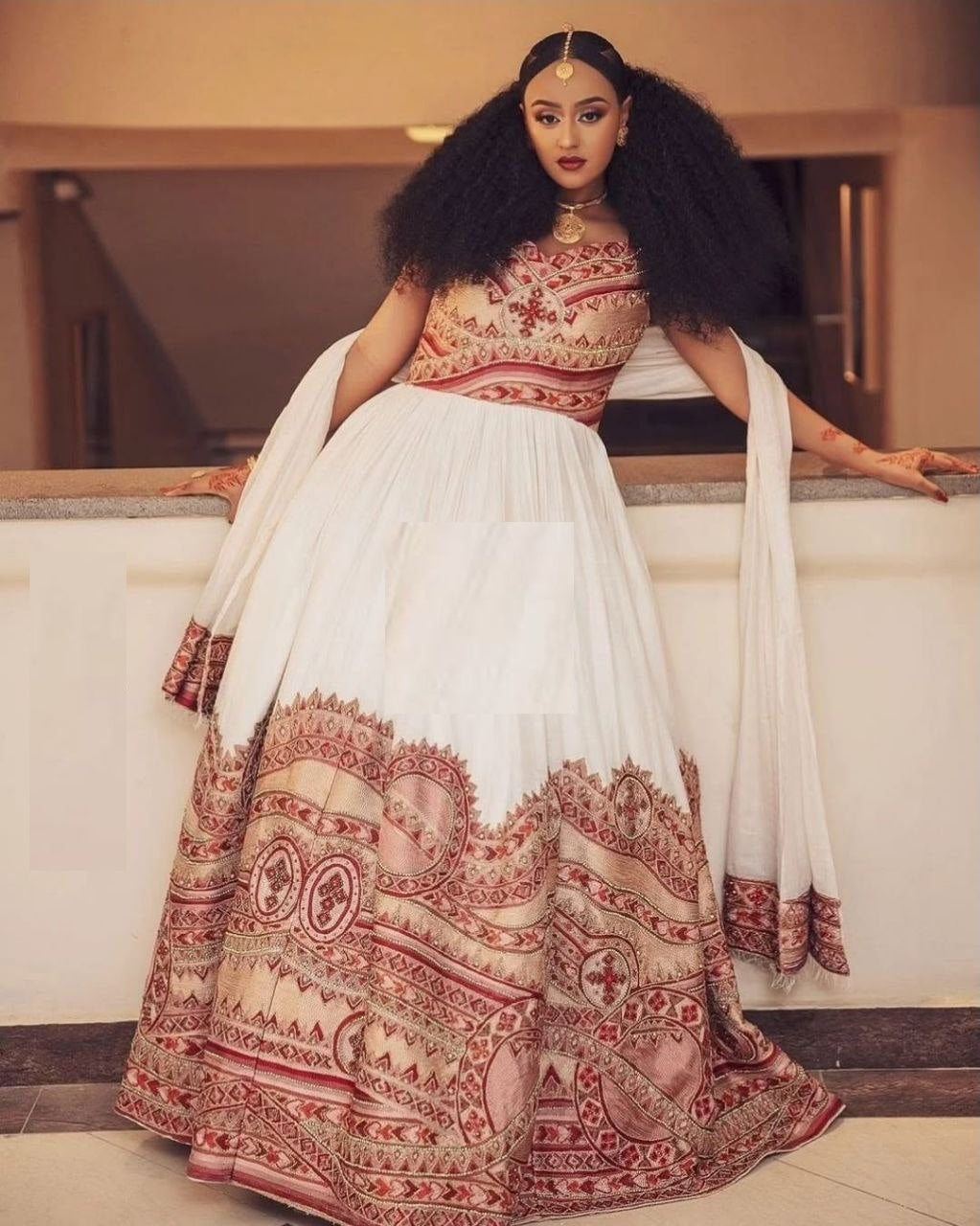 Embroidered Ethiopian Wedding Dress with Shiny Stone Accents – Radiant Heritage | Shiromeda Threads