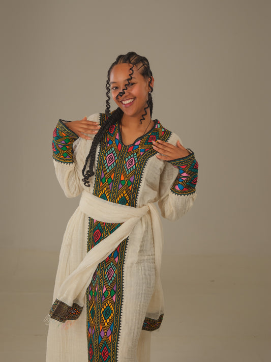 Saba Stitches  | Habesha dress | Ethiopian Culture–  Hand-Embroidered Dress