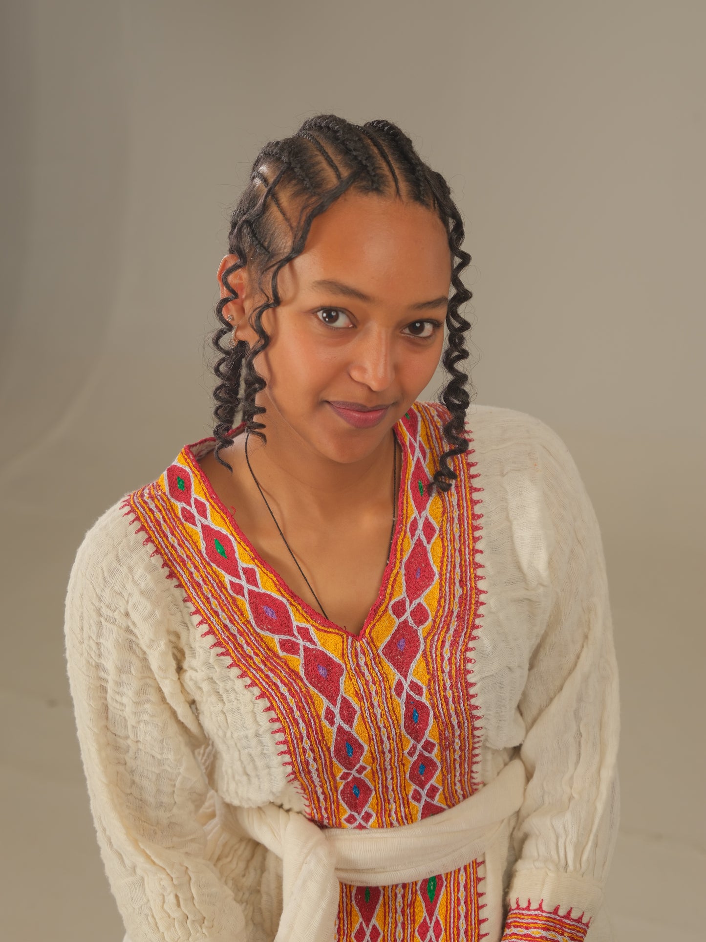 Orange Tilf Axum Habesha Dress with Hand Embroidery