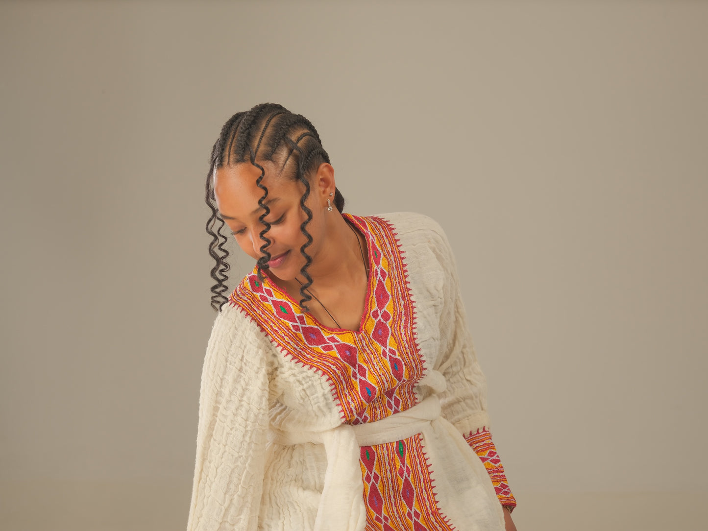Orange Tilf Axum Habesha Dress with Hand Embroidery