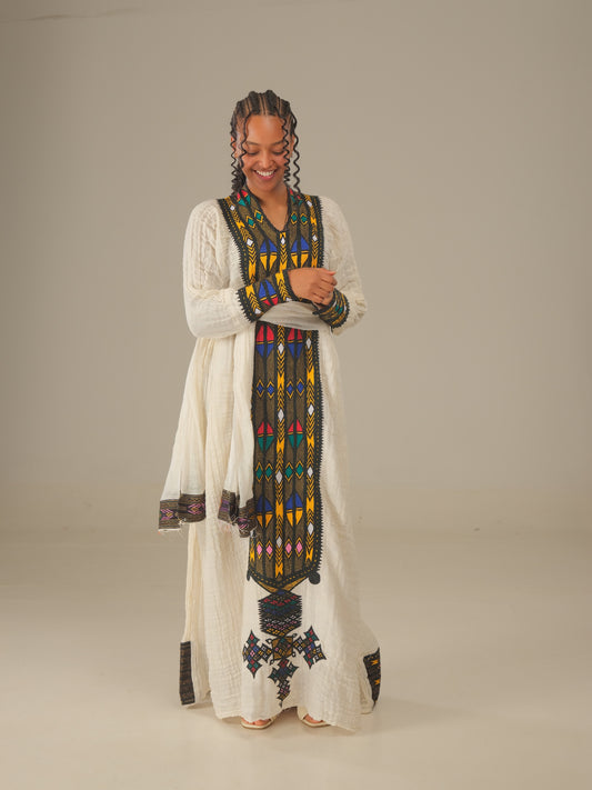 Axum Heritage Hand Embroidery Dress | Ethiopian | Habesha
