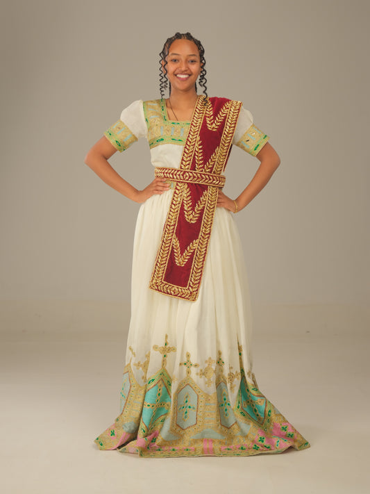 Royal Habesha Bridal Dress with  Embroidery &amp; Stone Beading | Ethiopian Wedding