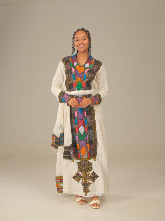 Black Themed Royalty Axum Dress | Hand Embroidered Ethiopian Elegance