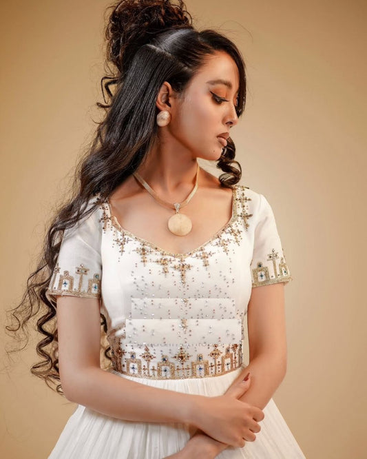 Eventful Ethiopian Wedding Dress & Groom’s Set – Cross Embroidery Grandeur | Shiromeda Threads