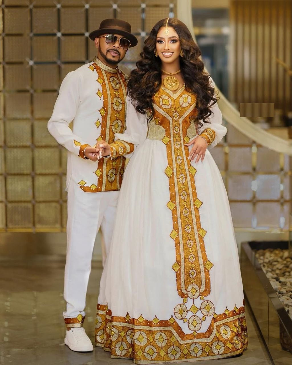 Simple Ethiopian Wedding Dress – Detailed Brown Embroidery Elegance | Shiromeda Threads